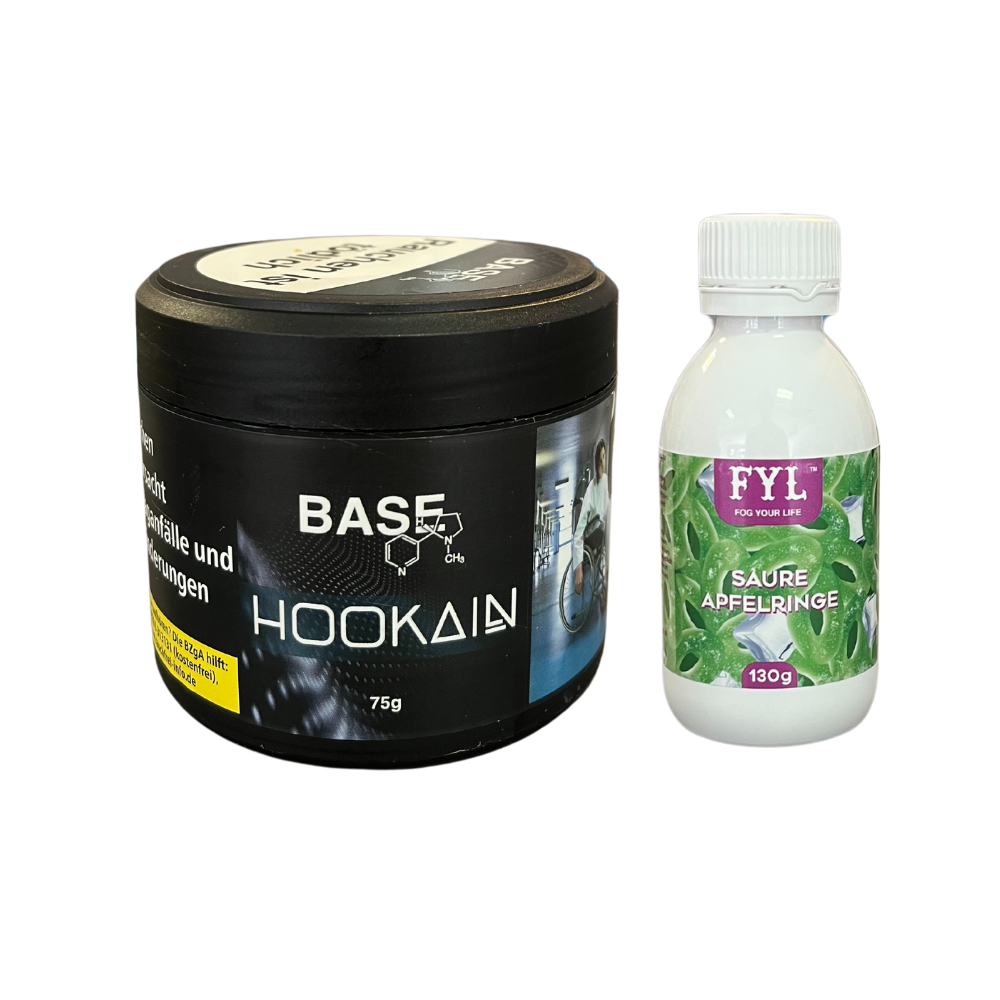 Hookain Base Tobacco 75g + Saure Apfelringe Fog your Life Aroma 130g –  Maximum Shisha
